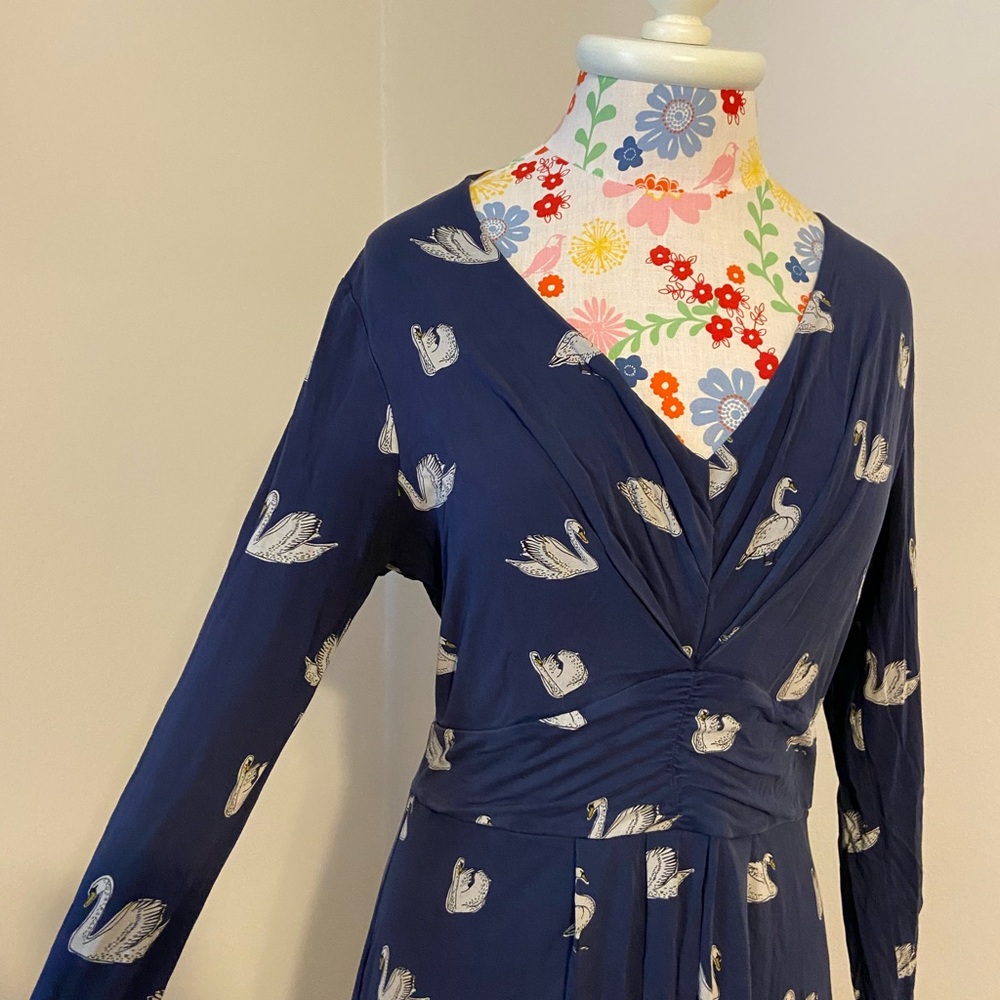 Boden Navy Swan Pattern Long Sleeve Dress - Picture 3 of 6